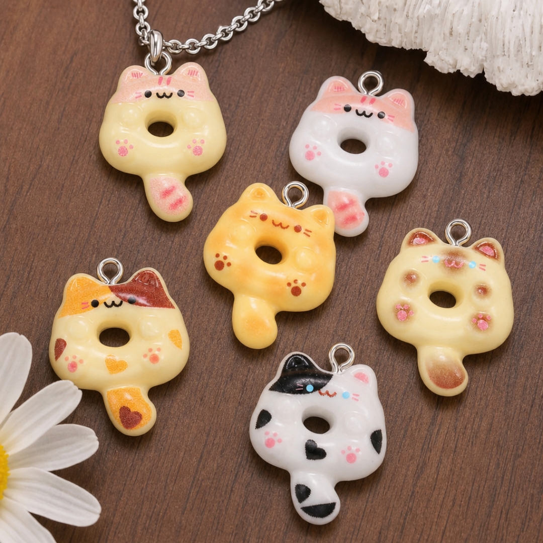 Resin Art Engagement - 10Pcs Kawaii Cartoon Cat Resin Charms
