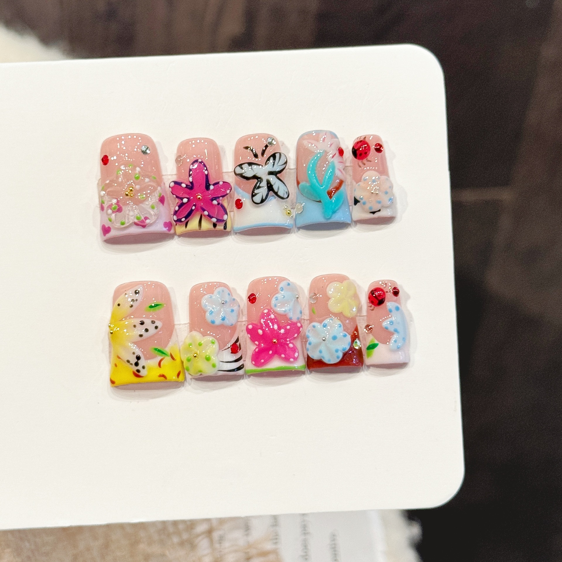 Resin Art Flower - 10PCS Duck Handmade Press On Nails,Flower