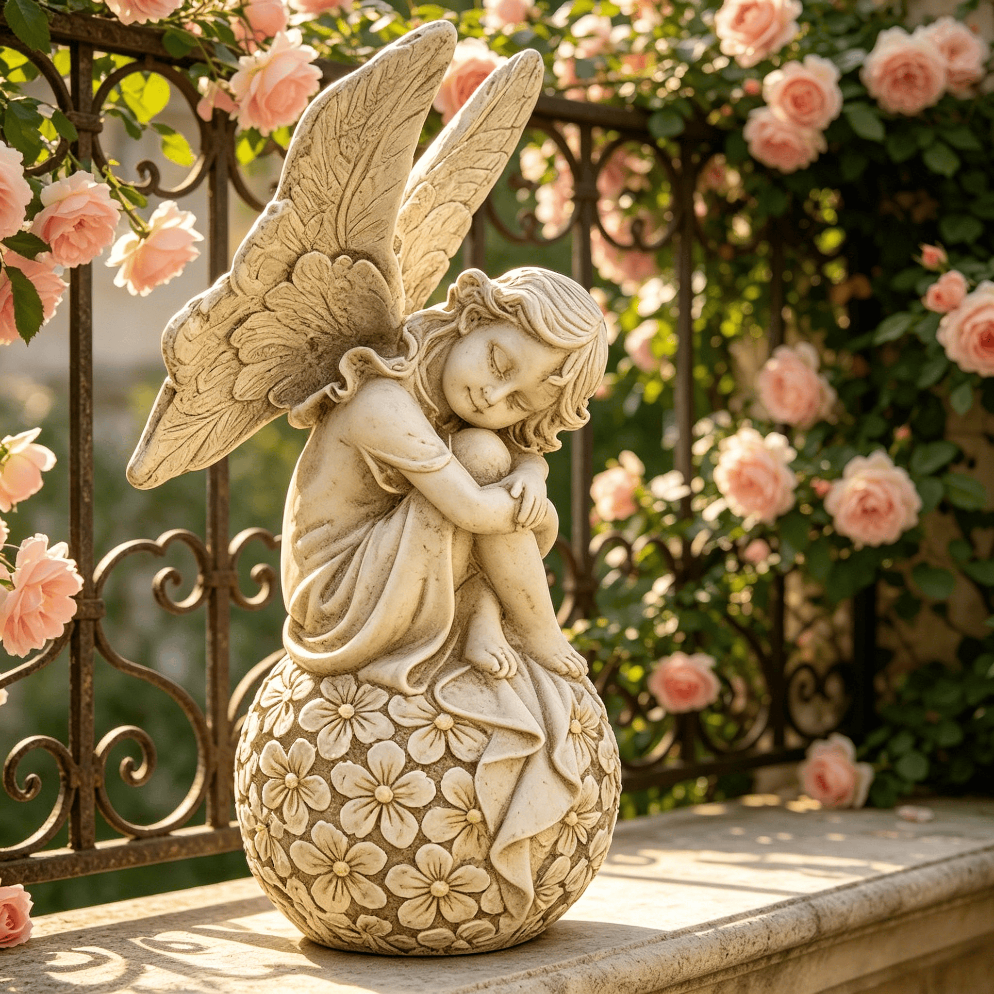 Resin Art Flower - 13.2-inch Garden Fairy Statue, Sleeping Angel
