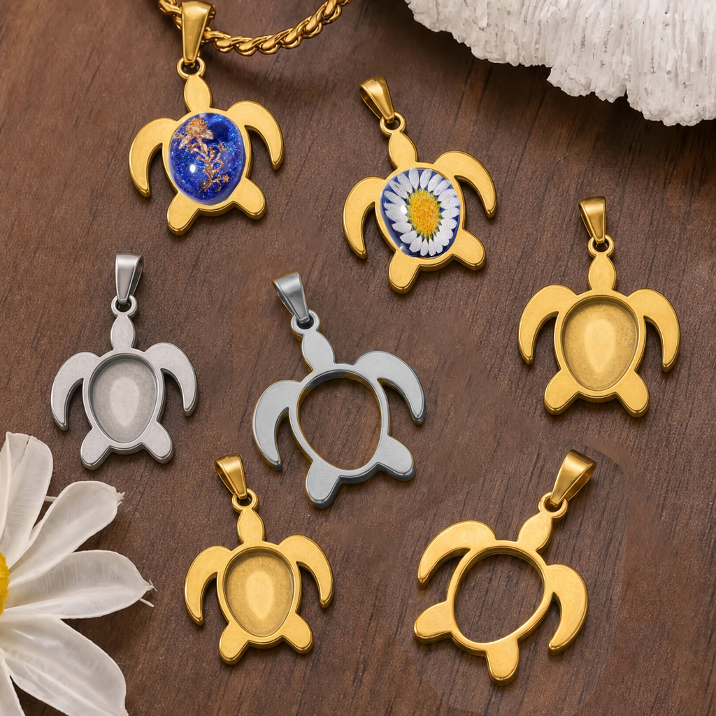 Bezels Pendant Resin - 5pcs Stainless Steel Turtle Pendant Fit