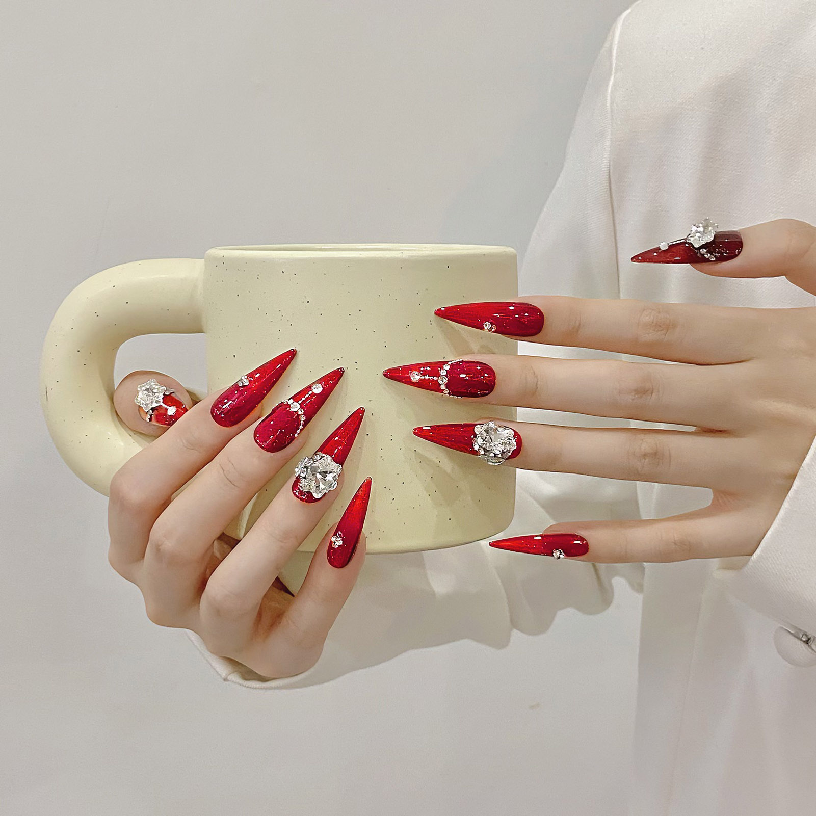 10pcs Handmade Red False Nails – обзор и цена Resin Art Flower