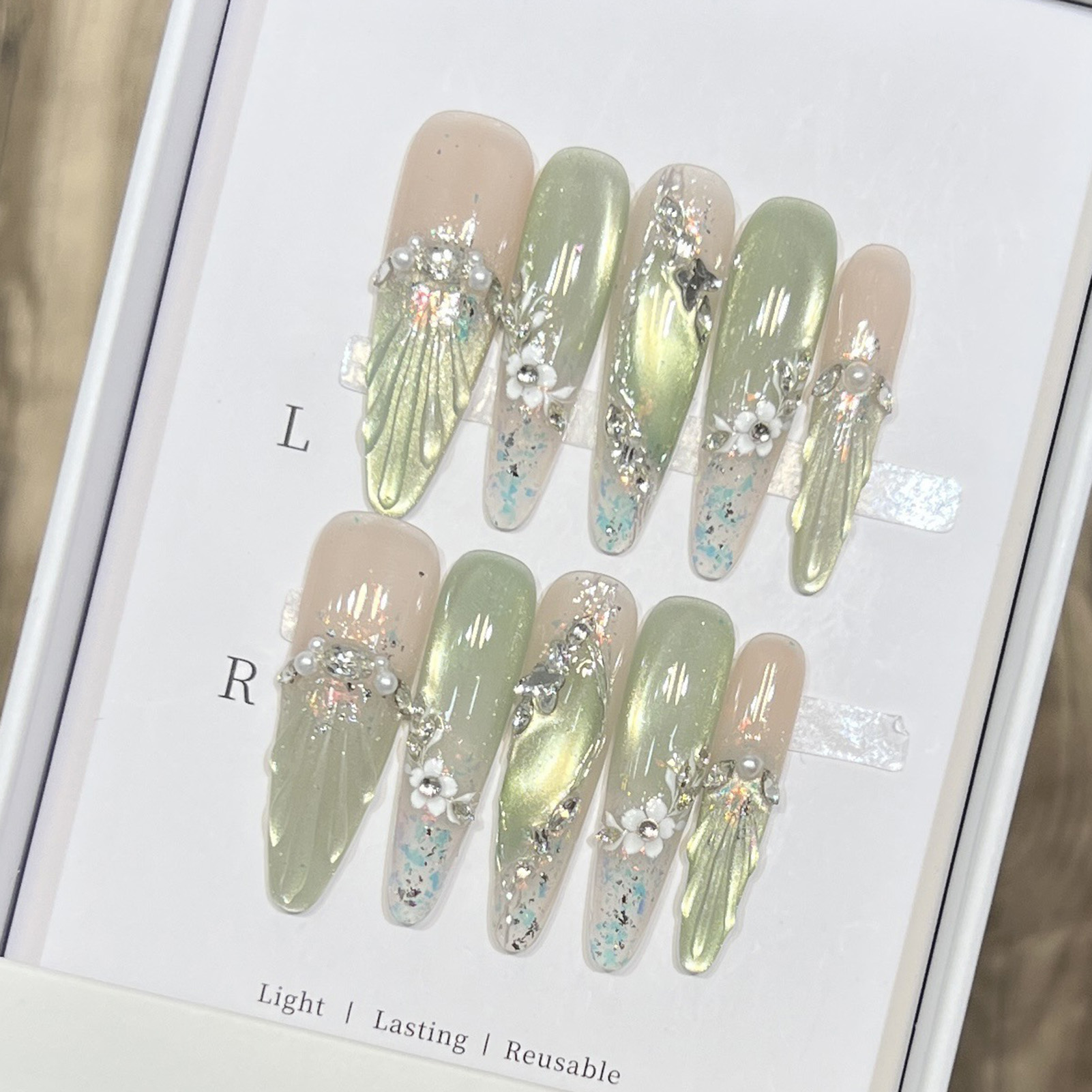 10pcs Long Almond Fake Nails T – обзор и цена Resin Art Flower