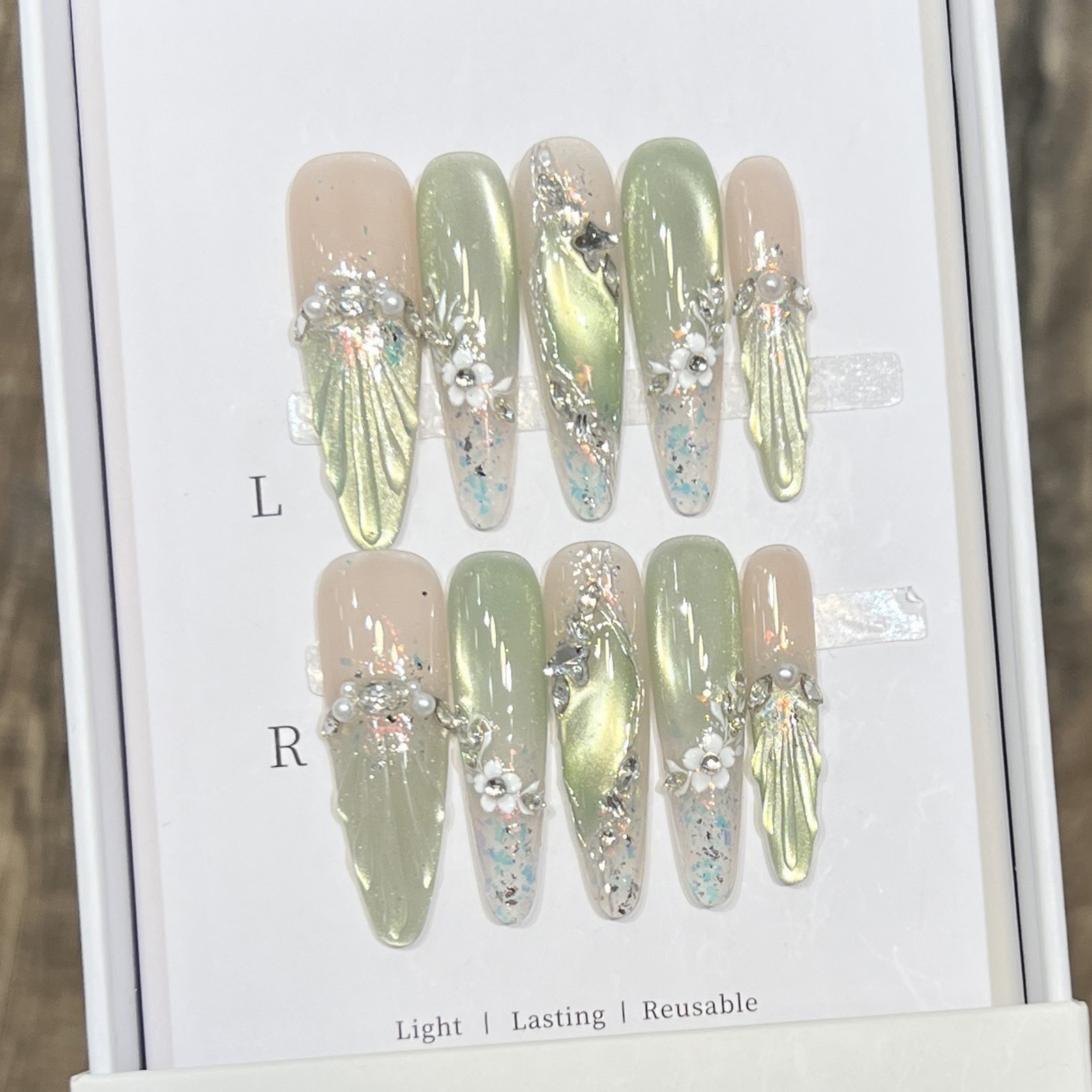 10pcs Long Almond Fake Nails T – обзор и цена Resin Art Flower