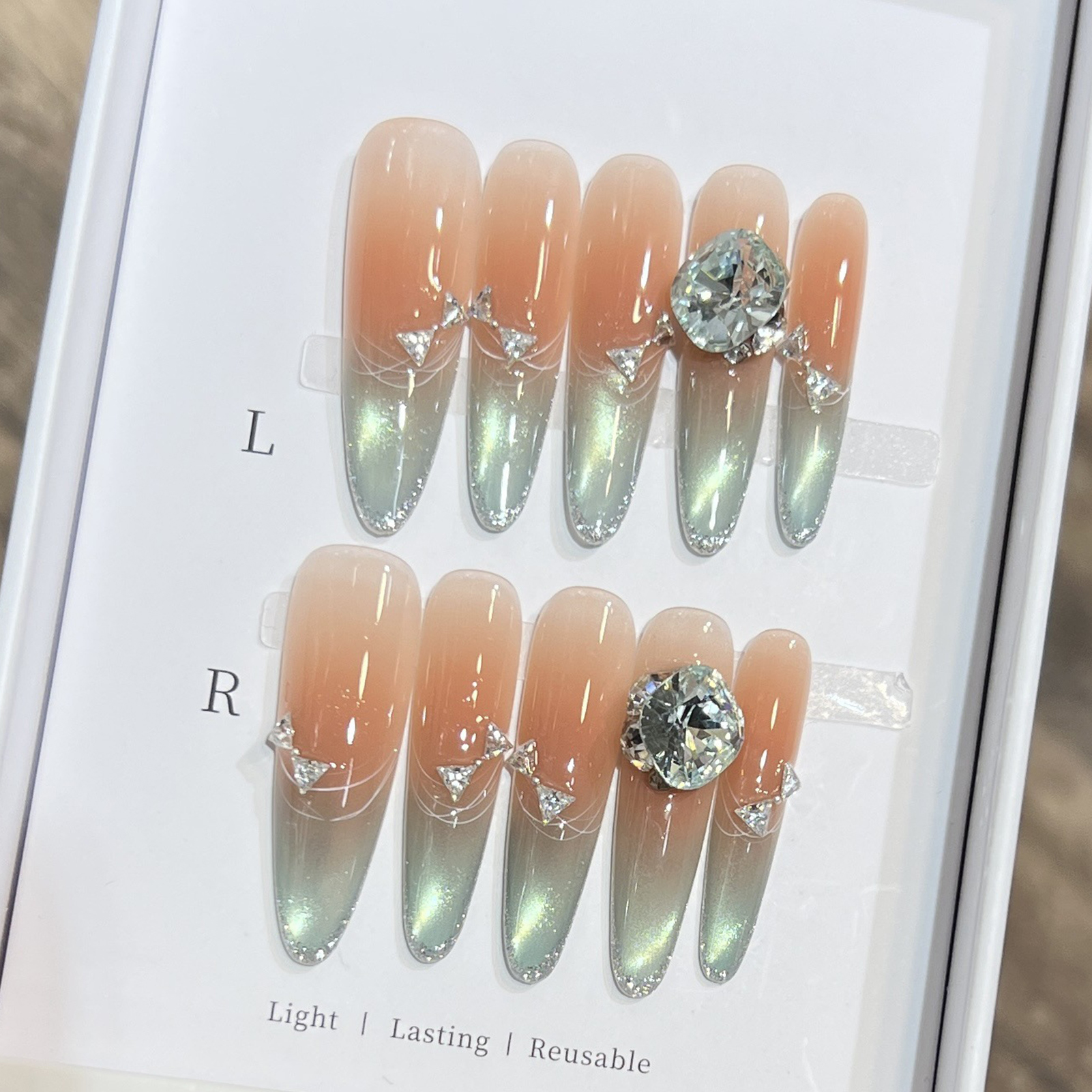 10pcs Long Almond Fake Nails T – обзор и цена Resin Art Flower