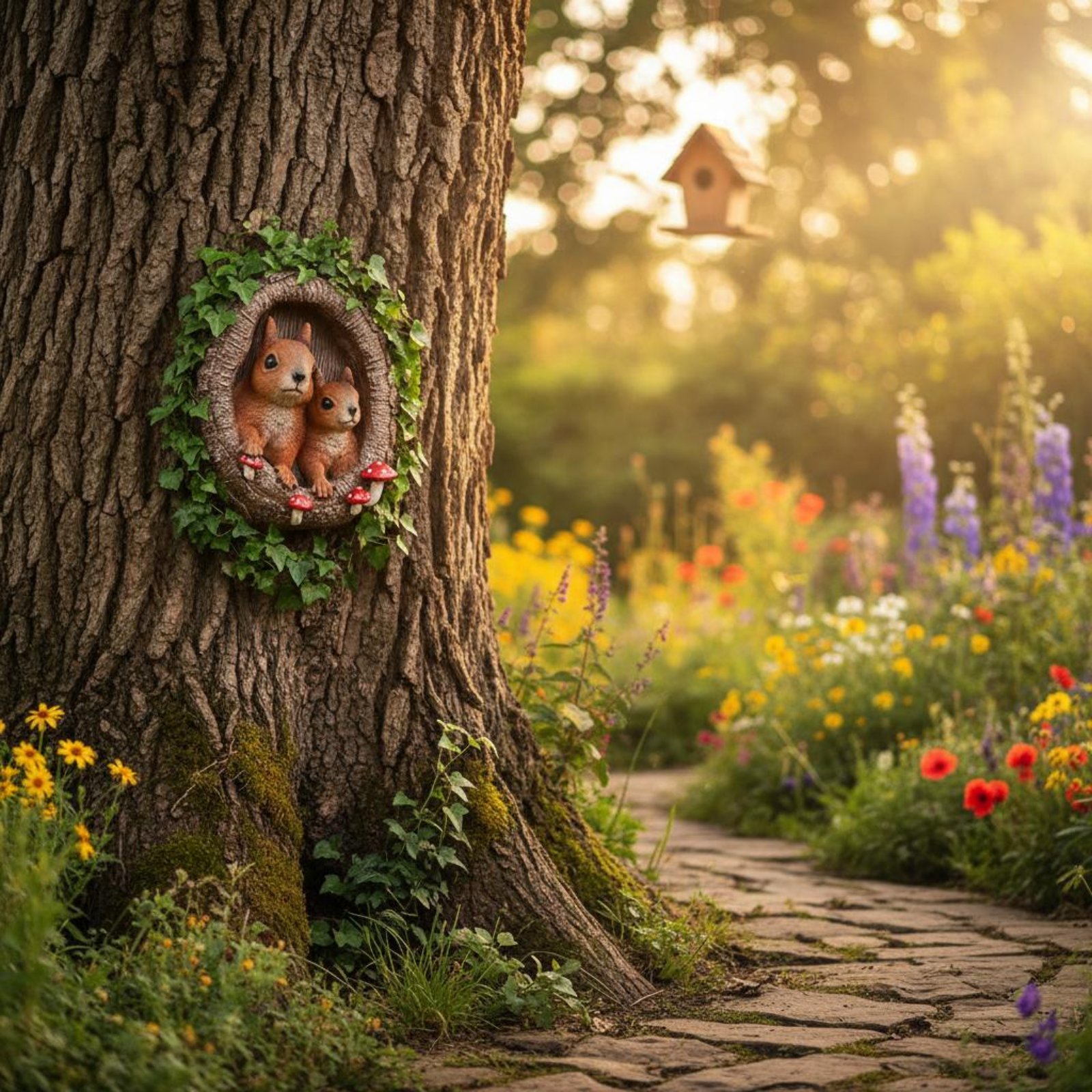 Squirrels in Tree Hollow Statu – обзор и цена Resin Art Sculptures