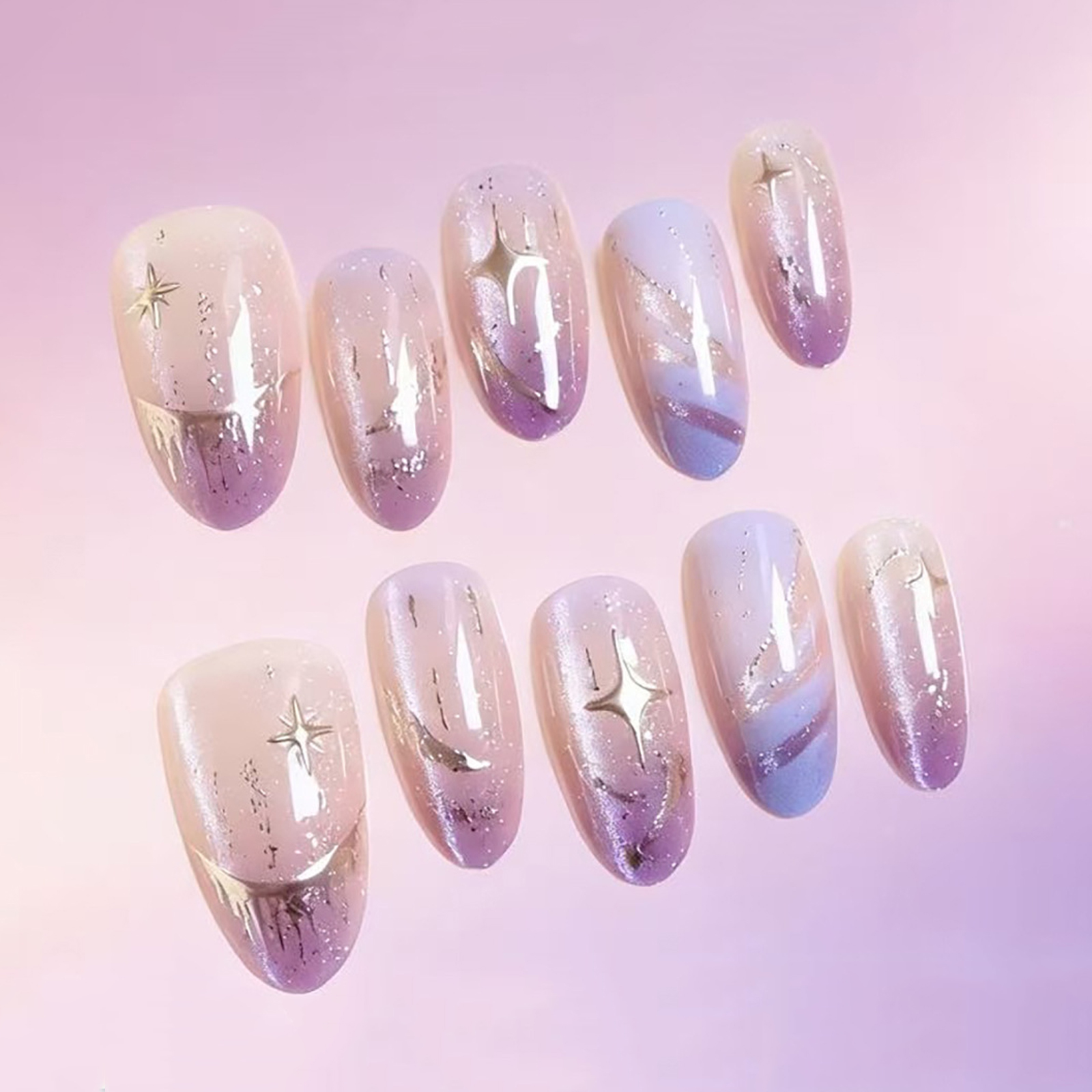 10pcs Cat Eye Purple False Nai – обзор и цена Resin Art Purple