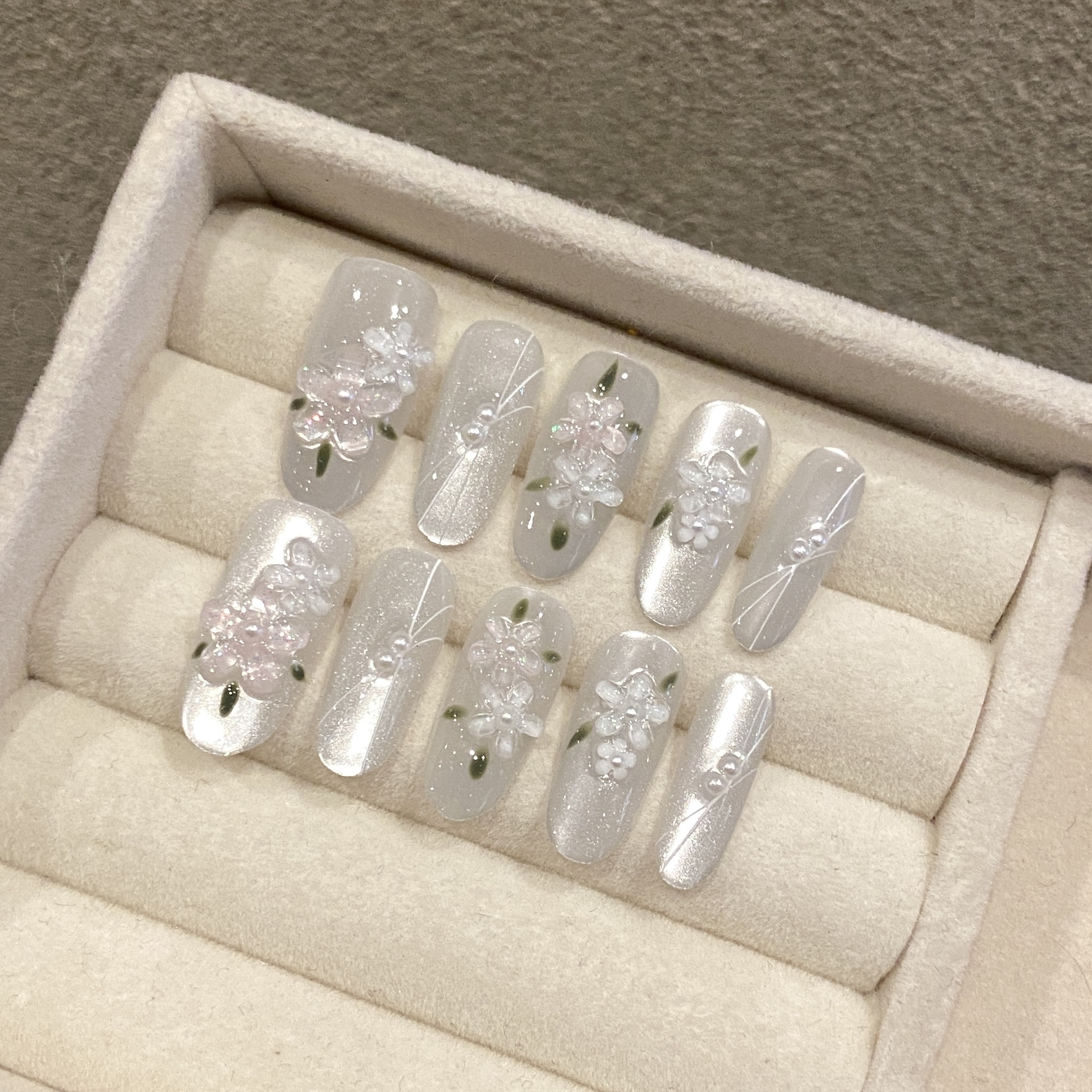 10pcs Glitter Sliver Press On  – обзор и цена Resin Art Flower